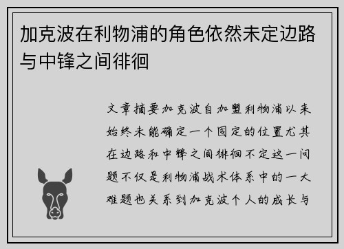 加克波在利物浦的角色依然未定边路与中锋之间徘徊 加克波在利物浦的角色依然未定边路与中锋之间徘徊