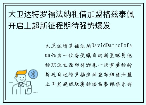 大卫达特罗福法纳租借加盟格兹泰佩开启土超新征程期待强势爆发 大卫达特罗福法纳租借加盟格兹泰佩开启土超新征程期待强势爆发