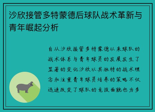 沙欣接管多特蒙德后球队战术革新与青年崛起分析